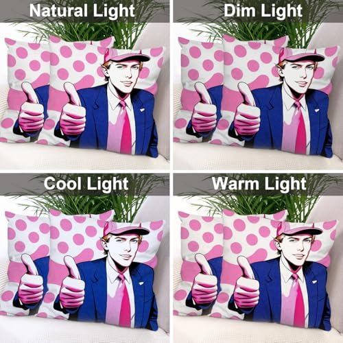 Batmerry American President Man Throw Pillow Covers, Smile Thumbs-Up Pink Spot Background Decorative Pillow Covers Digital Printing Blended for Couch Sofa Bed Invisible Zipper 24X24 in(Set of 2) - Image 7