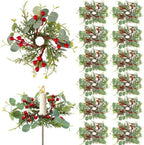 12 PCS Christmas Pine Taper Candle Rings Wreaths 1.38" Mini Norfolk Cedar Taper Candle Holder Wreaths Candle Rings with Berry for Xmas Winter Holiday Church Home Table Centerpiece Candlesticks Decor by Unknown