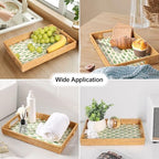 Rectangle Rattan Tray with Mother of Pearl Inlay, Rattan Serving Tray with Handle for Coffee, Bread, Fruits, Snacks, Decorative Wicker Tray for Table Decor (Rectangle Green Fish, 13"×9") - Image 2