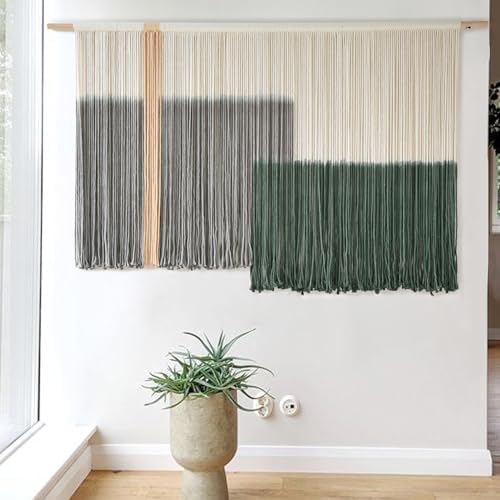 Macrame Wall Hanging Green Large Dip Dye Fiber Wall Art Bohemian Yarn Tapestry Wall Décor 57''W*35''L - Image 2