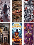 Preboun 6 Pcs Halloween Door Cover, Spooky Witch Skeleton Hanging Banner, Bloody Handprint Entrance Backdrop, Horror Party Decorations for Home Wall Indoor Outdoor, 35 x 78 Inch by Preboun