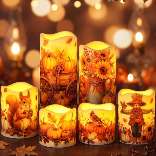 Baquler 6 Pack Fall Flameless LED Candles, Fall Decorations for Home by Baquler