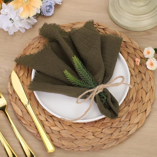 TURSTIN 24 Pieces Cotton Linen Cloth Napkin Handmade Cloth Napkin with Fringe 17 x 17 Inch Soft Dinner Wedding Napkins Square Rustic Fringe Table Napkins for Dinners, Parties, Weddings, Coffee - Image 4