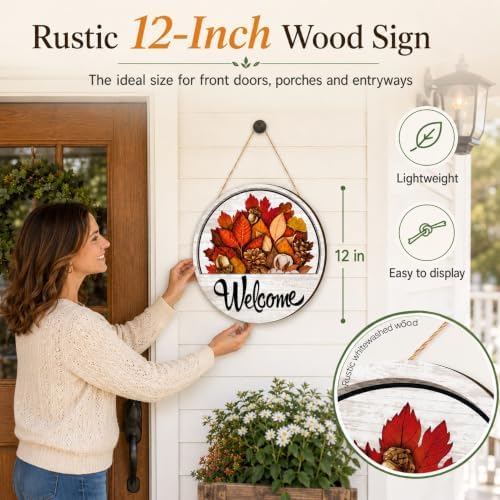 16 Pcs Interchangeable Welcome Sign for Front Door, 12 Inch Wood Decor (#a) - Image 7