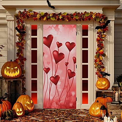 Qilmy Valentine's Day Love Heart Door Cover Washable High Elastic Fabric Waterproof Front Festive Door Cover for Home, Indoor Outdoor Party Decoration,35 x 79 Inch - Image 5