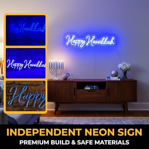 Happy Hanukkah Sign Neon LED for Wall Decor – Blue Hanukkah Lights Indoor, Easy to Hang Hanukkah Wall Decor & Light for Home, Window, and Party Decor - Image 3