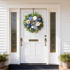 24 Inch Spring Wreaths for Front Door, Spring Summer Door Wreath with Blue Hydrangea White Peony Flower Wreath for All Season Outside Indoor Outdoor Home Porch Wall Decor - Image 2