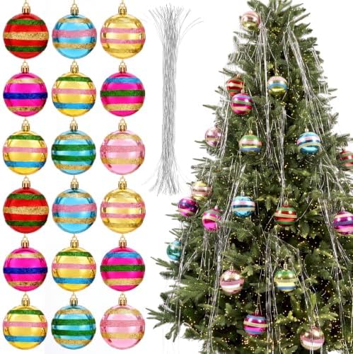 Soulchen Vintage Christmas Tree Ornaments Set, 2.4'' Retro Striped Ball by Soulchen