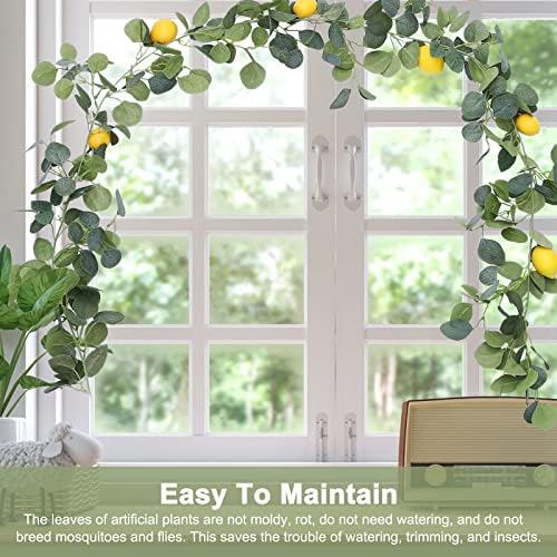 IUIBMI 6.5 Ft Artificial Lemon Greenery Garland with Green Eucalyptus Leaves, Artificial Lemon Vine Wreath for Front Door Kitchen Party Table Wedding Decor (2 Pcs) - Image 4
