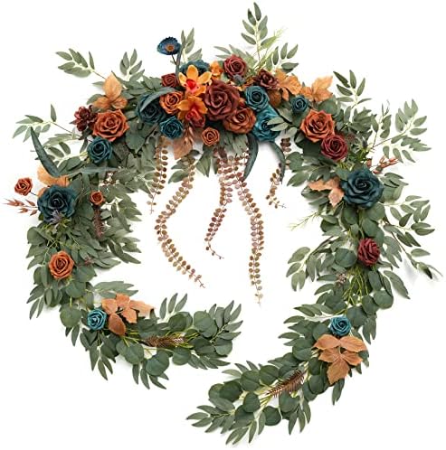Ling's moment Teal Blue Artificial Flower Garland Fall Wedding Arch 9 FT by LingsMoment