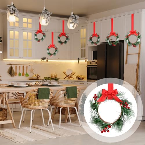Crowye 18 Pcs Mini Christmas Wreaths Kitchen Cabinet Door, Red - Image 6