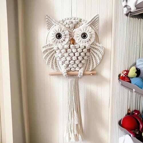 Bohemian Owl Macramé Wall Hanging Pack Of 2-12 x 23 Inch, Off White - Image 5