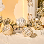 JORNOY Christmas Balls Ornaments Set, 6 inch/150mm Extra Large Shatterproof Plastic Hanging Bulbs for Xmas Tree Decorations Holiday Party with String, 4 Pack-Champagne White - Image 2