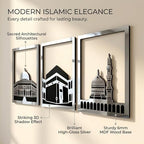 iwa concept Masjid Al Aqsa, Kaaba & Masjid An-Nabawi Islamic Wall Art, Wooden Blessed Places Islamic Wall Decor, Gift for Muslims at Ramadan Eid (Large, Silver | All Three) - Image 4