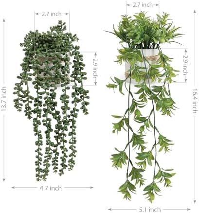 2 Pack Fake Hanging Plants, Faux Eucalyptus Vine Fern and String of Pearls - Image 2