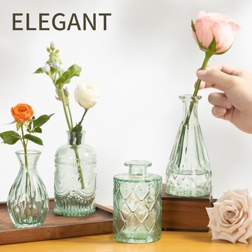 Sage Green Glass Bud Vases Set of 10, Wedding Table Centerpiece - Image 6