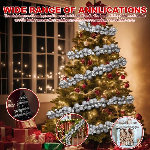 2 Pcs 6 ft Christmas Ball Ornament Garland, Mixed Silver - Image 4