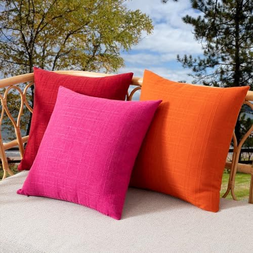 Kevin Textile Outdoor Waterproof 24”x24” Pillow Covers 2 Pack, Hot Pink - Image 7