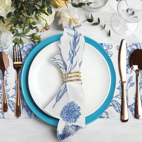 Kochorie 36 Pieces Blue Floral Cloth Napkins, 18 x 18 Inch Reusable Soft Fabric Napkins, Washable Flower Dinner Cocktail Napkin for Spring Summer Tea Party Holiday Home Kitchen Wedding Restaurant - Image 4
