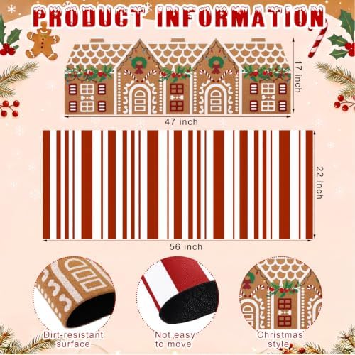 Tinideya 2 Pcs Large Gingerbread House Layered Doormat Christmas Front Mat - Image 2