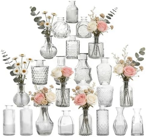 Petal Petite Small Clear Glass Bud Vase Set of 24 for Wedding Centerpieces by PetalPetite