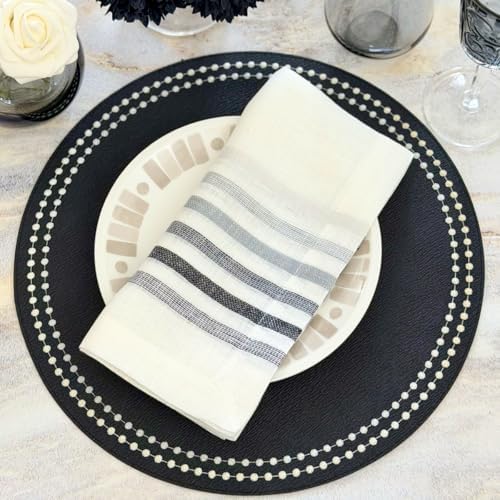 Bodrum Pearls Round Embroidered Placemats Set of 4 – 15" Elegant Table Mats for Dining, Weddings & Special Occasions, Decorative, Wipe-Clean Vinyl Placemats, Black/White - Image 6