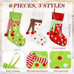 Newcotte 6 Pack 20 Inch Large Christmas Stocking Elf Xmas Hanging Stockings Red Green White Christmas Decorations for Holiday Fireplace Tree Decoration Gift Present - Image 2