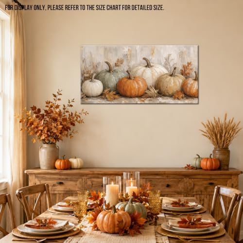 WAXWHELK Pumpkin Fall Canvas Wall Art, Neutral Gray and Beige Pumpkin Painting Pictures, Autumn Rustic Farmhouse Thanksgiving Artwork for Living Room Bedroom Home Decor (24"x47") - Image 4