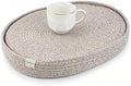 Oval Woven Placemats Set of 6 with Holder,Taupe Mix by Geichan