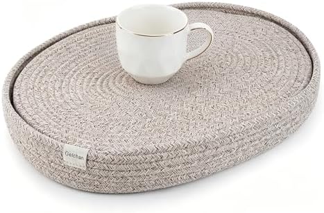 Oval Woven Placemats Set of 6 with Holder,Taupe Mix by Geichan