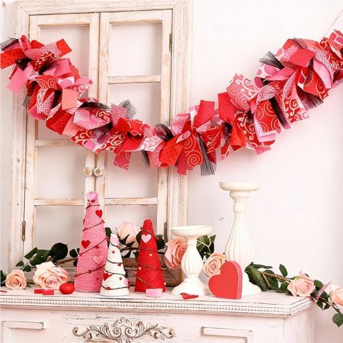 70 Valentines Garland Valentine's Day Decorations Fabric Heart Garland Red Pink Valentines Banner for Mantle Table Centerpieces Fireplace Wall Anniversary Home Indoor Outdoor - Image 6
