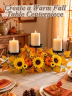 Alphatool Fall Centerpieces for Tables, 3 Candle Holders with Sunflowers - Image 2