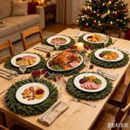 Christmas Placemats Set of 6 Artificial Cedar Wreath Charger Plates 19.7" Round Faux Greenery Branch Place Mats Winter for Winter Xmas Holiday Dinner Party Kitchen Dining Christmas Table Decorations - Image 4