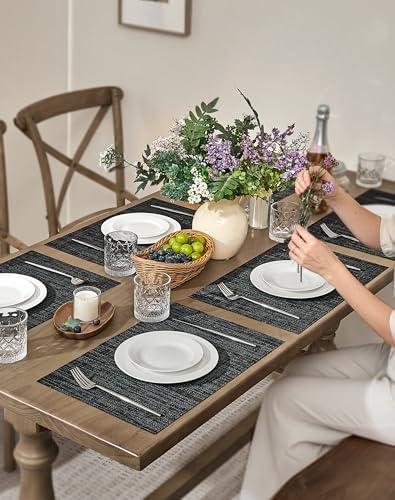 Leetaltree Black and Grey Woven Placemats Set of 24 - Heat Resistant Non-Slip Place mats for Dining Table, Washable Durable PVC Vinyl Woven Table Mats(Black & Grey, 24) - Image 3