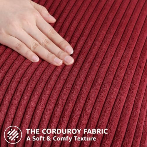 Mecatny Corduroy Decorative Throw Pillow Covers 26x26 Set of 2 Burgundy - Image 4