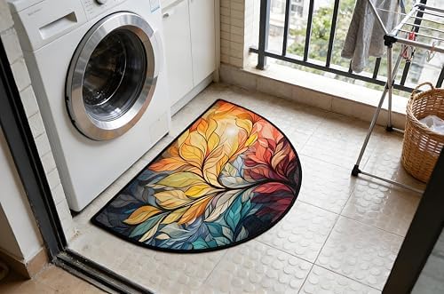 Abstract Leaf Door Mat for Outdoor Indoor Welcome Mat Half Round Doormat Entryway Rug 24" x 36" Door Mats for Home - Image 6