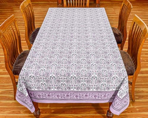 72x108 Inches Rectangle Hand Block Printed Cotton Tablecloth, White Purple Floral Table Cloths Washable, Indian Table Linen For Halloween Christmas Outdoor Thanksgiving Gifts Home Decor Dinning Outdoor - Image 2
