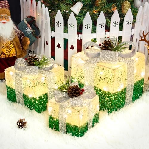 Set of 3 St Patricks Day Decorations Lighted Gift Boxes，Outdoor St Patrick's Day Decor,Plug-in 65 LED Light Up Present Boxes for Outdoor Home Yard Lawn Holiday Wedding Birthday Party Decor by Unknown
