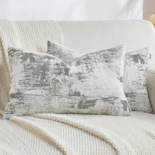 FUTEI Pack of 2 Faux Cashmere Throw Pillow Covers 12x20 Inch,Black White by FUTEI