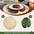 24Pcs Luau and Palm Placemats Raffia Grass Tropical Palm Leaf Place Mats for Dining Tables Family Gatherings Parties - Image 2