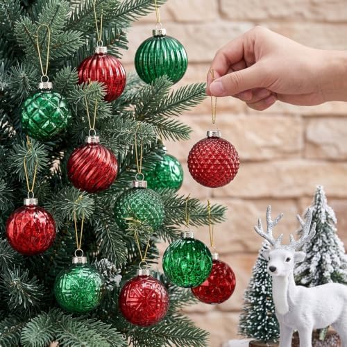 Jenaai 12 Pcs Christmas Red and Green Glass Ball Ornaments, Tree Decoration - Image 5