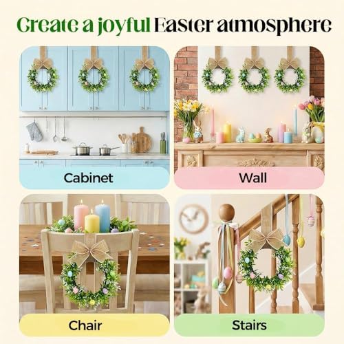 9'' Easter Wreaths for Front Door, 2026 Upgraded Small Easter Wreath, Easter Wreath for Kitchen Cabinets Window, Mini Spring Artificial Spring -Green Decor for Home, Farmhouse (4PCS) - Image 5