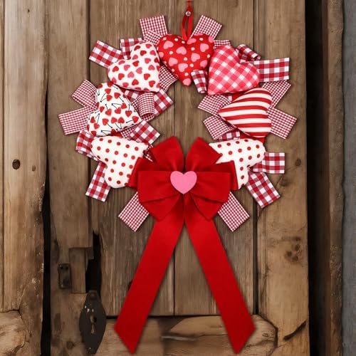 Suncalla Valentine's Day Wreath 14'' Love Heart Wreath with 3D Heart Ornaments for Front Door 24'' Long Window Porch Home Wedding Festival Celebration Wall Decorations(Bow) by Unknown