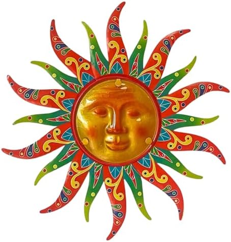 16 Inch Colorful Sun Face Metal Wall Decor, Indoor Outdoor Hanging Art for Farmhouse Patio Yard Bedroom by LimygusHomeGarden