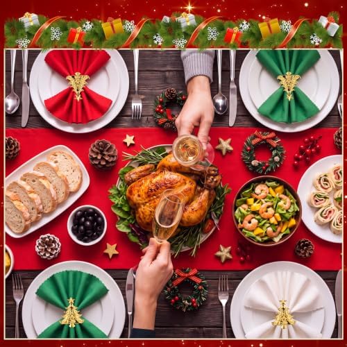 LemonRoad 36 Pcs Cloth Napkins and Napkin Ring Holders, Reusable Fabric for Table Decor Banquet Holiday Dinner Party Supply(Red,Bright Green,White,Christmas Tree) - Image 5