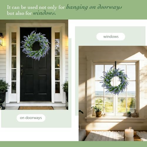 Solar Spring Wreath for Front Door 24inch 50LED Pre-lit Wreaths Spring Summer Decorations Artificial Wreath Purple Lavender Flower for Outside Home Festival Farmhouse Decor(2401) - Image 5