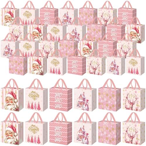 Wesnoy 48 Pcs Large Christmas Pink Gift Bag Bulk with Handle Candy Bag by Wesnoy