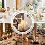 White Pillar Candles and Hurricane Glass Candle Holders, 24 PCS - Image 4
