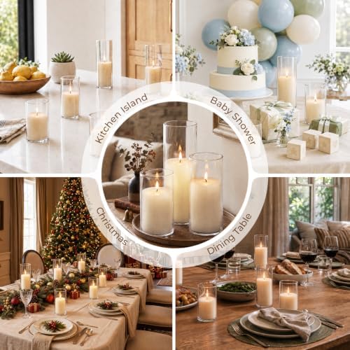 White Pillar Candles and Hurricane Glass Candle Holders, 24 PCS - Image 4