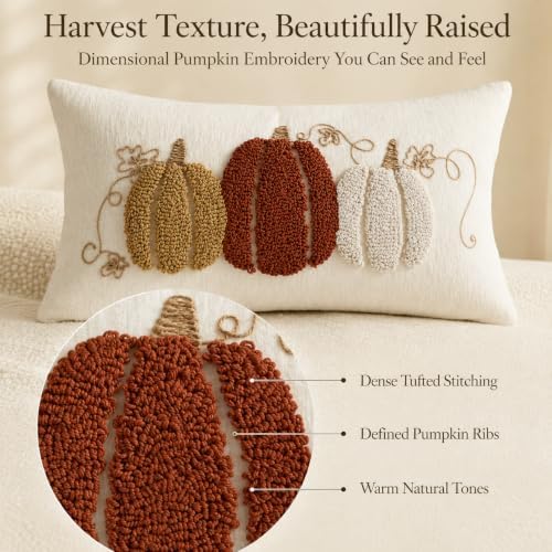 Embroidered Fall Throw Pillow Covers,12x20 Inch Set of 2,Rust - Image 4